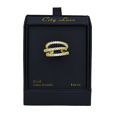 City Luxe Gold Tone Cubic Zirconia Band Trio Set Rings