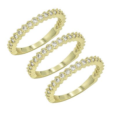 City Luxe Gold Tone Cubic Zirconia Band Trio Set Rings