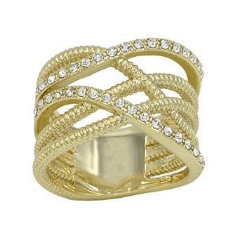 City Luxe Gold Tone Crystal Twist Band Ring