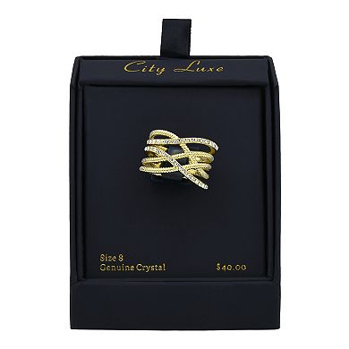 City Luxe Gold Tone Crystal Twist Band Ring
