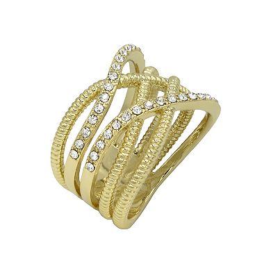 City Luxe Gold Tone Crystal Twist Band Ring