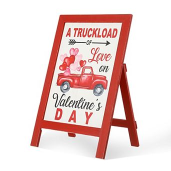 Glitzhome 24"H Valentine's Handcrafted Wooden Truck Porch Sign / Standing Décor