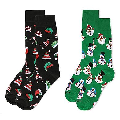 Men's 2 Pair Pack Novelty Holiday Crew Socks