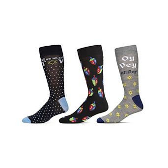 Men's 3 Pair Pack Hanukkah Novelty Crew Socks