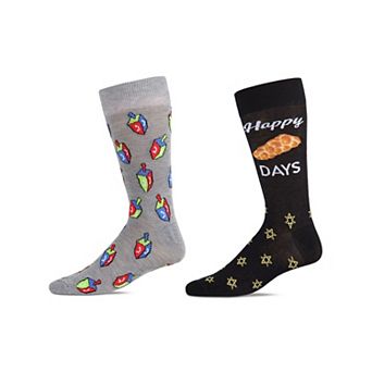 Men's 2 Pair Pack Novelty Hanukkah Holiday Crew Socks