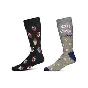 Men's 2 Pair Pack Novelty Hanukkah Holiday Crew Socks