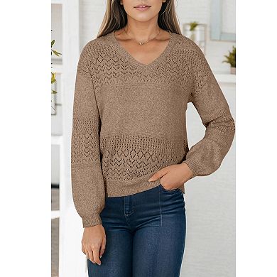 Chic & Cozy Crochet Sweater for Women - Lightweight V-Neck Top
