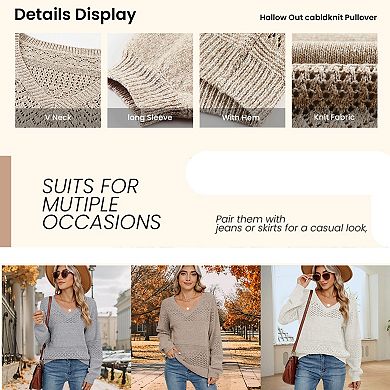 Chic & Cozy Crochet Sweater for Women - Lightweight V-Neck Top