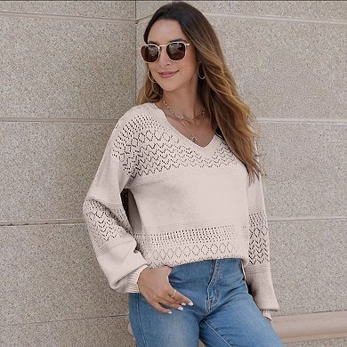Chic & Cozy Crochet Sweater for Women - Lightweight V-Neck Top