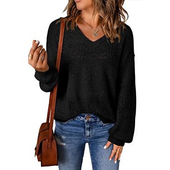 Chic & Cozy Crochet Sweater for Women - Lightweight V-Neck Top