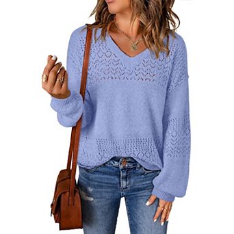 Chic & Cozy Crochet Sweater for Women - Lightweight V-Neck Top