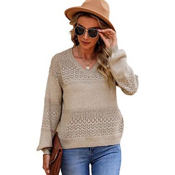 Chic & Cozy Crochet Sweater for Women - Lightweight V-Neck Top