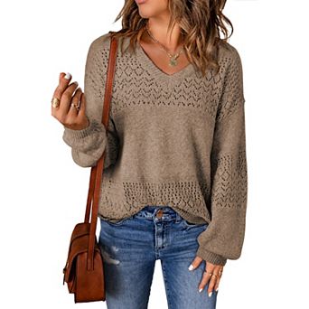Chic & Cozy Crochet Sweater for Women - Lightweight V-Neck Top