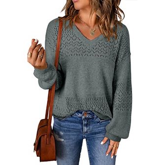 Chic & Cozy Crochet Sweater for Women - Lightweight V-Neck Top