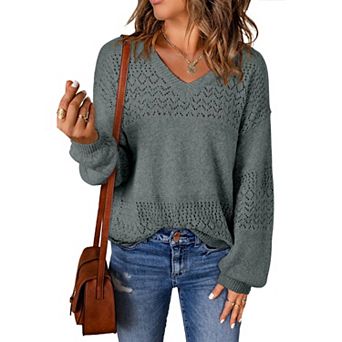Chic & Cozy Crochet Sweater for Women - Lightweight V-Neck Top