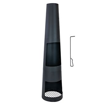 Sunnydaze 59" H Steel Chiminea with Log Holder - Black