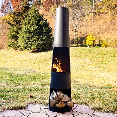 Sunnydaze 59" H Steel Chiminea with Log Holder - Black