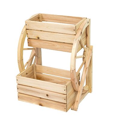 Sunnydaze 2-Tier Fir Wood Wagon Wheel Planter