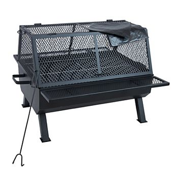Sunnydaze Steel Grilling Fire Pit with Cooking Grate and Spark Screen