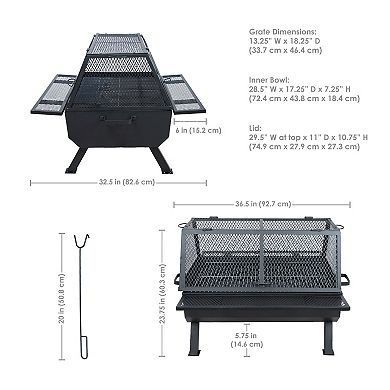 Sunnydaze Steel Grilling Fire Pit with Cooking Grate and Spark Screen