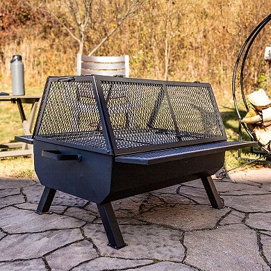 Sunnydaze Steel Grilling Fire Pit with Cooking Grate and Spark Screen