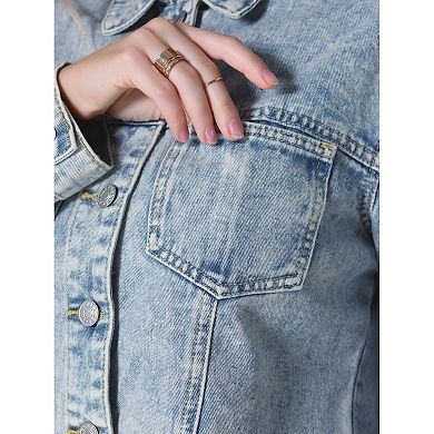 Women's Jean Jackets Long Sleeve Frayed Hem Trendy Cropped Denim Jacket