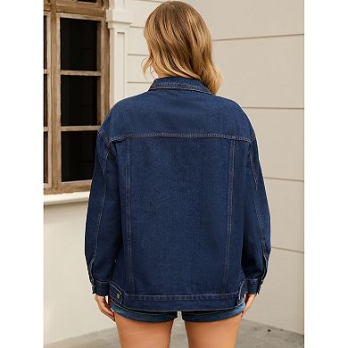 Women's Oversized Denim Jackets Long Sleeve Button Down with Pockets Jean Jacket