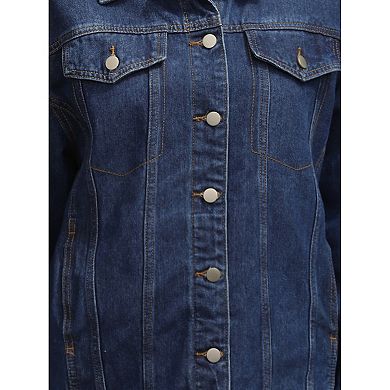 Women's Oversized Denim Jackets Long Sleeve Button Down with Pockets Jean Jacket