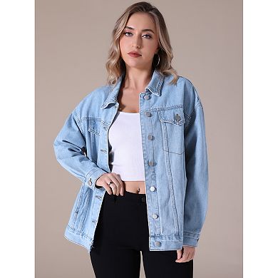 Women's Oversized Denim Jackets Long Sleeve Button Down with Pockets Jean Jacket
