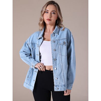 Women's Oversized Denim Jackets Long Sleeve Button Down with