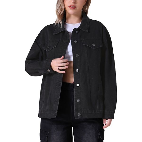 Women's Oversized Denim Jackets Long Sleeve Button Down with