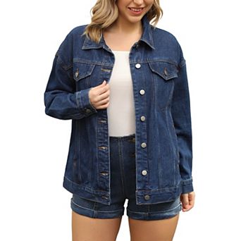 Women's Oversized Denim Jackets Long Sleeve Button Down with Pockets Jean Jacket