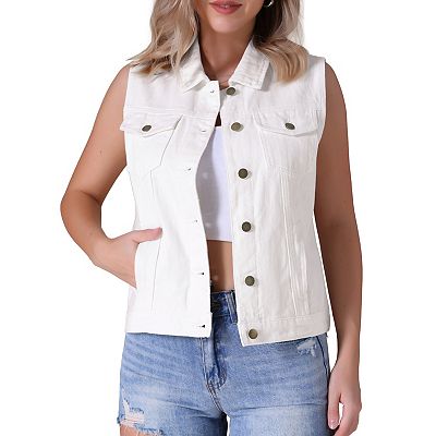 Women\'s Denim Vest Sleeveless Button Down Casual Jacket with Pockets Lolmot Women main image 4