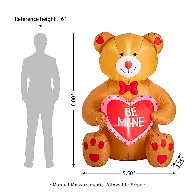 Glitzhome 6'H Lighted Valentine's Inflatable Bear with Heart Decor
