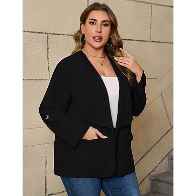 Women's Plus Size Open Front Blazer Casual Long Sleeve Cardigan Jacket Office