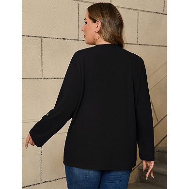Women's Plus Size Open Front Blazer Casual Long Sleeve Cardigan Jacket Office