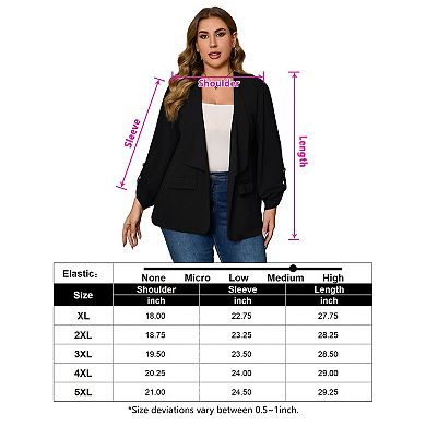 Women's Plus Size Open Front Blazer Casual Long Sleeve Cardigan Jacket Office
