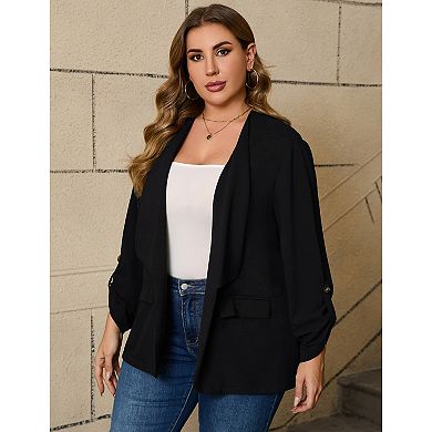 Women's Plus Size Open Front Blazer Casual Long Sleeve Cardigan Jacket Office