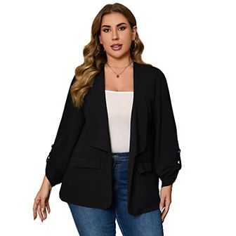 Women's Plus Size Open Front Blazer Casual Long Sleeve Cardigan Jacket Office