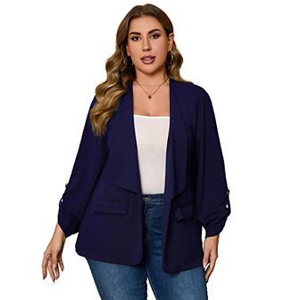 Women's Plus Size Open Front Blazer Casual Long Sleeve Cardigan Jacket Office