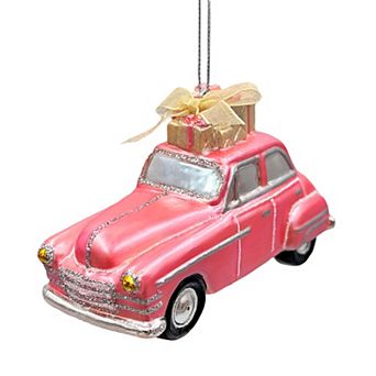 Nostalgic Pink Car Glass Christmas Ornament, Vintage Classic Tree Decor