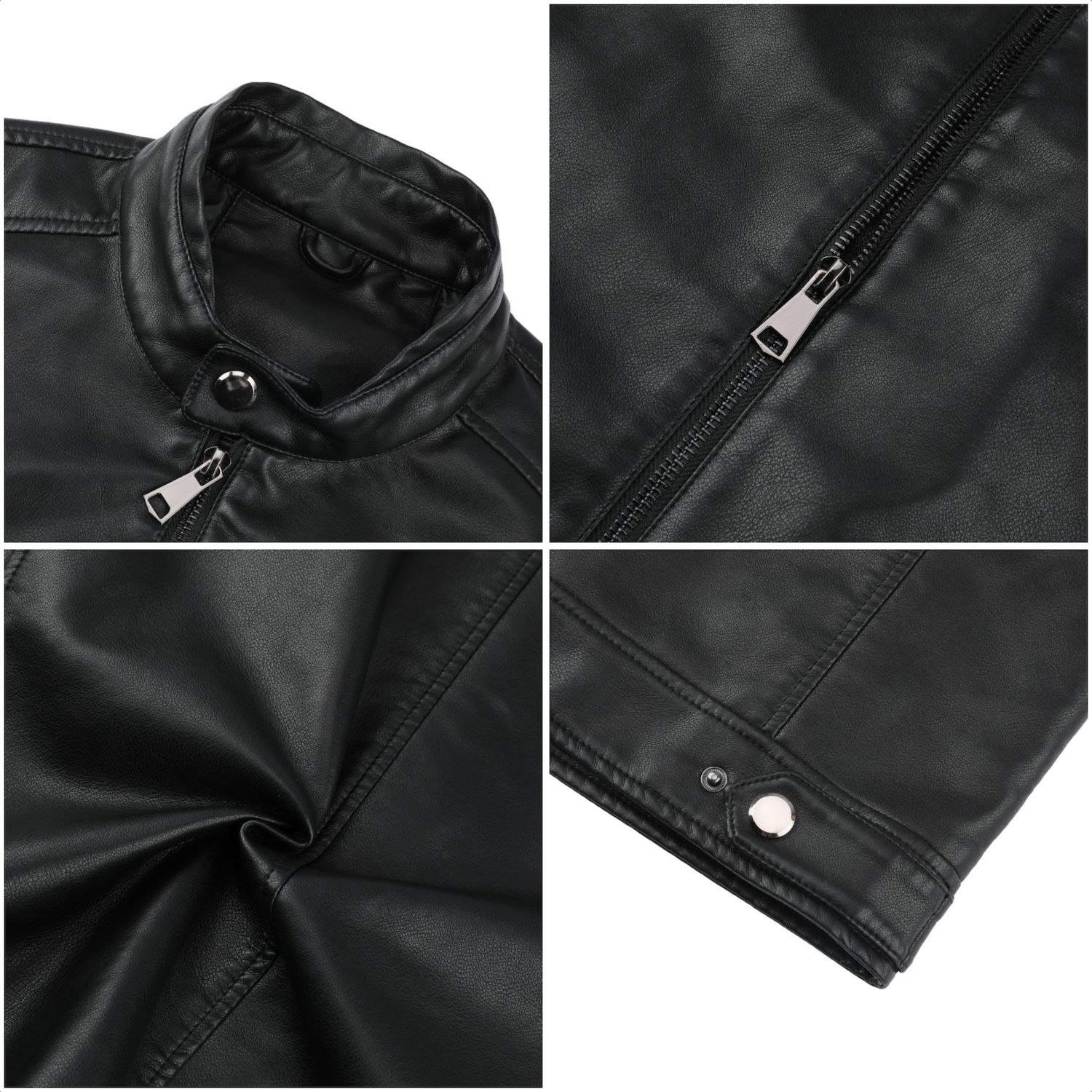 Men's Stand Collar Zipper Faux Leather Motorcycle Jacket