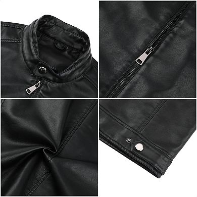 Men's Stand Collar Zipper Faux Leather Motorcycle Jacket