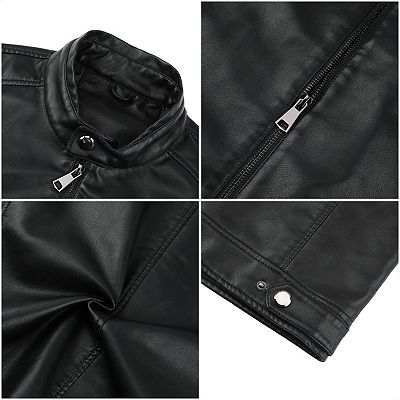 Men's Stand Collar Zipper Faux Leather Motorcycle Jacket