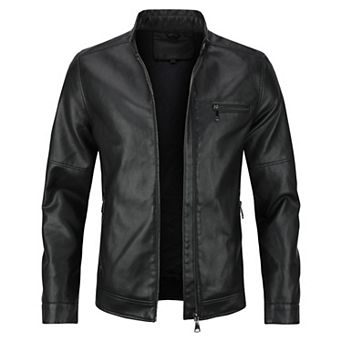 Men's Stand Collar Zipper Faux Leather Motorcycle Jacket