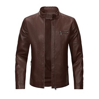 Men's Stand Collar Zipper Faux Leather Motorcycle Jacket