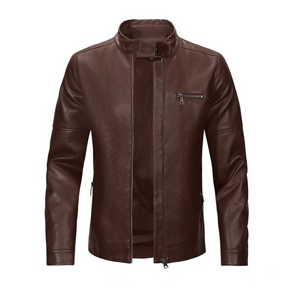 Men's Stand Collar Zipper Faux Leather Motorcycle Jacket