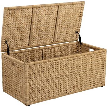 eHemco Water Hyacinth Wicker Storage Trunk with Metal Frame, 42 in Natural