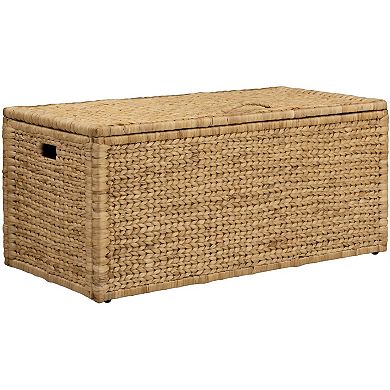 eHemco Water Hyacinth Wicker Storage Trunk with Metal Frame, 42 Inches, Natural