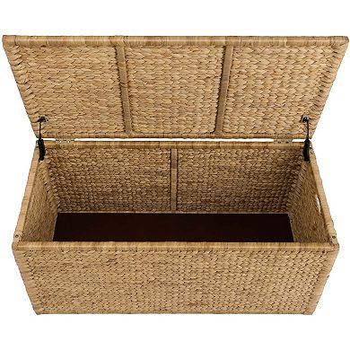 eHemco Water Hyacinth Wicker Storage Trunk with Metal Frame, 42 Inches, Natural